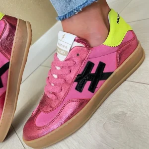Another Trend Ladies Fuchsia Multi Leather Gum Sole Trainer A03276C6
