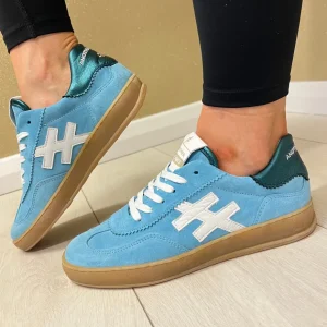 Another Trend Ladies Light Blue Suede Leather Gum Sole Trainer A032M367