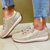 Ara Ladies Beige/Gold Metallic Leather Combination Laced/Zip Trainer 44587