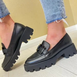Ara Ladies Black Leather Chain Loafer Shoe OXFORD-21703