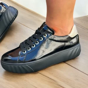 Ara Ladies Black Patent Leather Laced Trainer MONACO 46523