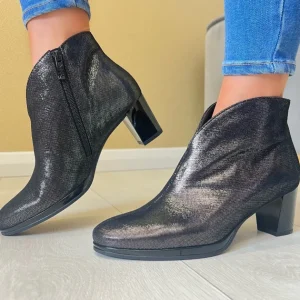 Ara Ladies Black Shimmer Leather Inside Zip Heeled Ankle Boot 23400