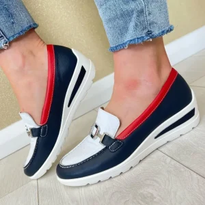 Ara Ladies Navy/White/Red Leather Wedge Chain Loafer Shoe 50638