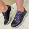 Ara Ladies Plum Patent Leather Laced/Zip Trainer 54801
