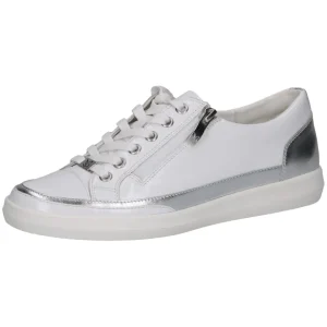 Caprice White/Silver Patent Leather Laced/Zip Trainer 23706-44 183
