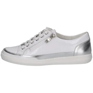 Caprice White/Silver Patent Leather Laced/Zip Trainer 23706-44 183