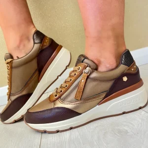Carmela Ladies Brown Multi Leather Laced/Zip Trainer 161825