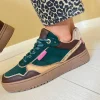 Carmela Ladies Khaki Combination Laced Gum Sole Trainer 161810