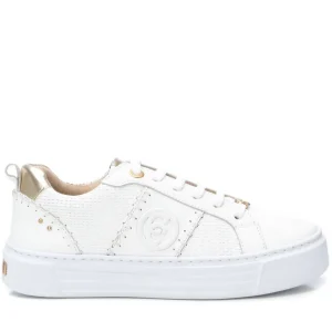 Carmela Ladies White Combination Soft Leather Laced Trainer 162057