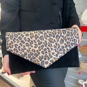 Emis Ladies Black/Leopard Leather Combination Handbag T36