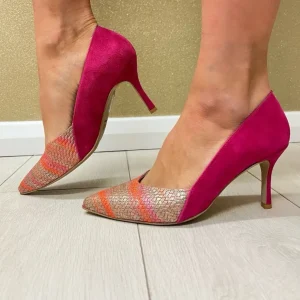 Emis Ladies Fuchsia Suede Leather Combination Heeled Shoe SZ6895