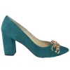 Emis Ladies Green Suede Leather Block Heel Shoe Z7974