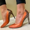 Emis Ladies Orange/Leopard Leather Dressy Heeled Shoe SPAN7481