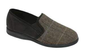 Goodyear Mens Brown Tweed Memory Foam Slippers HARRISON