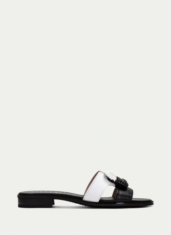 Hispanitas Ladies Black/White Leather Mule Slider Sandal 253881