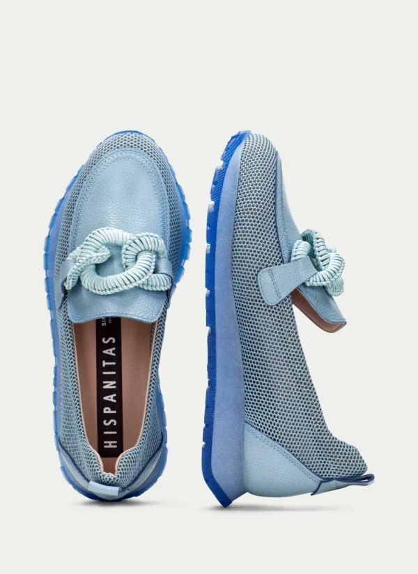 Hispanitas Ladies Blue Combination Leather Chain Loafer Shoe 254065