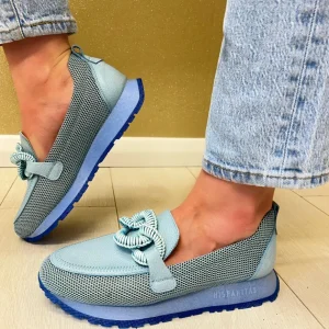 Hispanitas Ladies Blue Combination Leather Chain Loafer Shoe 254065