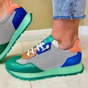 Hispanitas Ladies Green/Multi Colour Bungee Laced Trainer 253869
