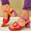 Hispanitas Ladies Red/Multi Coloured Slingback Block Heel Sandal 243272