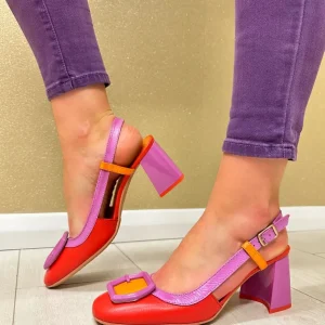Hispanitas Ladies Red/Purple Multi Slingback Block Heel Sandal 243221