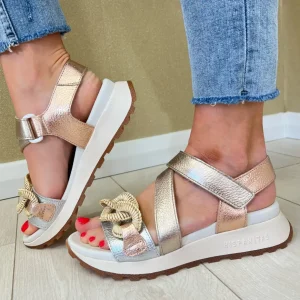 Hispanitas Ladies Silver/Copper Metallic Velcro Chain Sandal 253964