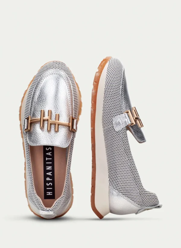 Hispanitas Ladies White/Silver Combination Leather Chain Loafer Shoe 253919