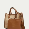Hispanitas Tan Leather Natural Straw Tote Bag BV253833