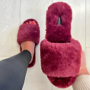 Hush Puppies Ladies Bordo Warm Lined Mule Slippers PRUE