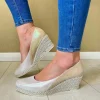 Jose Saenz Ice/Beige Metallic Leather Espadrille Wedge Loafer Shoe 6029-I