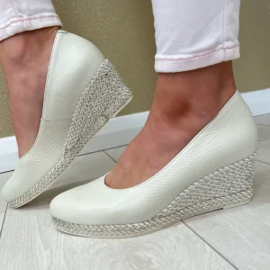 Jose Saenz Ice/Nude Leather Espadrille Wedge Loafer Shoe 6019-BG
