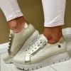 Jose Saenz Ladies Beige/Gold Platform Laced/Zip Trainer 2276-I-M