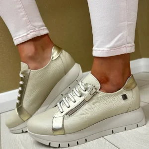Jose Saenz Ladies Beige/Gold Platform Laced/Zip Trainer 2276-I-M