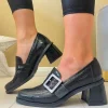 Jose Saenz Ladies Black Grain Leather Block Heel Loafer Shoe 5489-IM