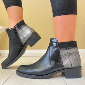 Jose Saenz Ladies Black Leather Combination Ankle Boot 2182-L