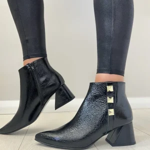 Jose Saenz Ladies Black Patent Pointy-Toe Block Heel Ankle Boot 4364