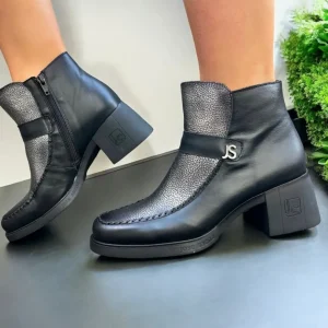 Jose Saenz Ladies Black/Metal Combination Block Heeled Ankle Boot 5499-L-IM