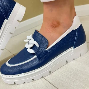 Jose Saenz Ladies Navy/White Soft Leather Chain Loafer 2048-BG-II