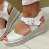 Jose Saenz Ladies White Metallic Velcro Wedge Sandal 4227-II