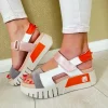 Jose Saenz Ladies White/Grey/Nude Velcro Chunky Sole Sandal 4214-ABGPE