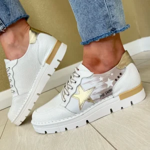 Jose Saenz White/Gold Combination Laced Trainer 2063-BG-M