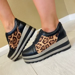 Kate Appleby Ladies Schwarz Tiger Zip-Front Platform Trainer DEVIZES