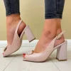 Loretta Vitale Ladies Light Pink Leather Peep-Toe Block Heel Sandal D40103