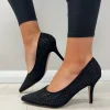 Lotus Ladies Black/Diamante Faux Suede Heeled Shoe KAYLA