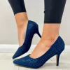 Lotus Ladies Navy/Diamante Faux Suede Heeled Shoe KAYLA