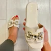 Lotus Ladies Off White Diamante Chain Flat Slider Sandal FANO