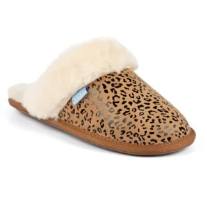 Lunar Tan Animal Print Warm-Lined Mule Slippers TAMARA KLD403 TN
