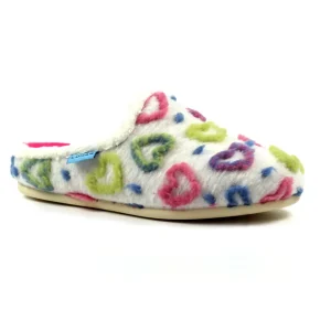 Lunar White Multi Hearts Warm Lined Mule Slippers VALENTINE KLA233 WT