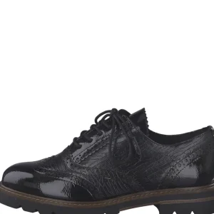 Marco Tozzi Black Patent Combination Laced Brogue Shoe 23700-29 053