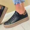 Marco Tozzi Black/Leopard Bungee Laced Slip-On Gum Sole Trainer 23717-41 005