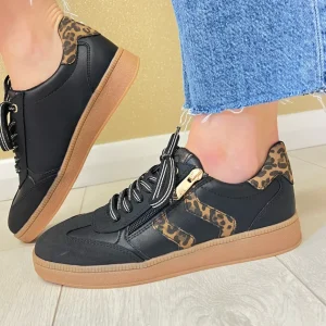 Marco Tozzi Black/Leopard Combination Laced/Zip Trainer 23739-44 005